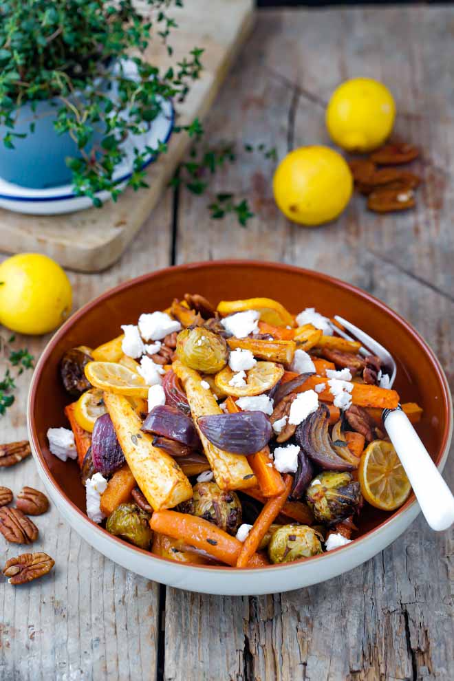 Honey Roast Root Veggies with Lemon and Thyme