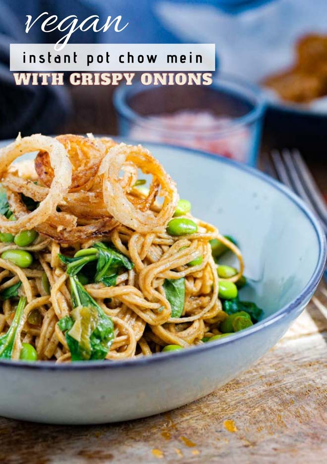 Ditch the takeout and make this delicious vegetable chow mein in less time than it takes to get it delivered! This family friendly vegan recipe is made even easier in an Instant Pot! #chowmein #instantpot #veganinstantpot #instantpotrecipe #pressurecookier #veganchowmein #vegetablechowmein | Recipe on thecookandhim.com