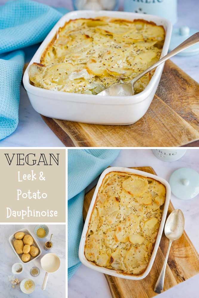 Layers of leek and potato with a rich garlic, rosemary and mustard cream sauce takes these vegan dauphinoise from delicious to extraordinary! So simple to make and so satisfying to eat! #veganside #scallopedpotatoes #veganscallopedpotatoes #veganpotatodish #vegandauphinoise #glutenfree #vegan #veganrecipes #dairyfree #plantbased | Recipe on thecookandhim.com