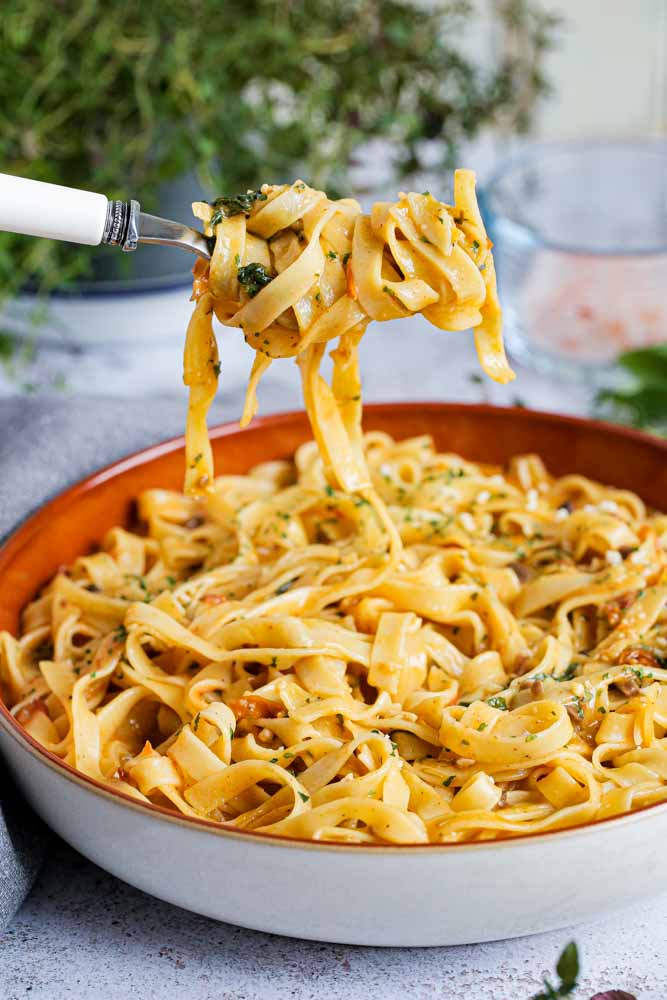 Creamy Tomato and Black Garlic Tagliatelle