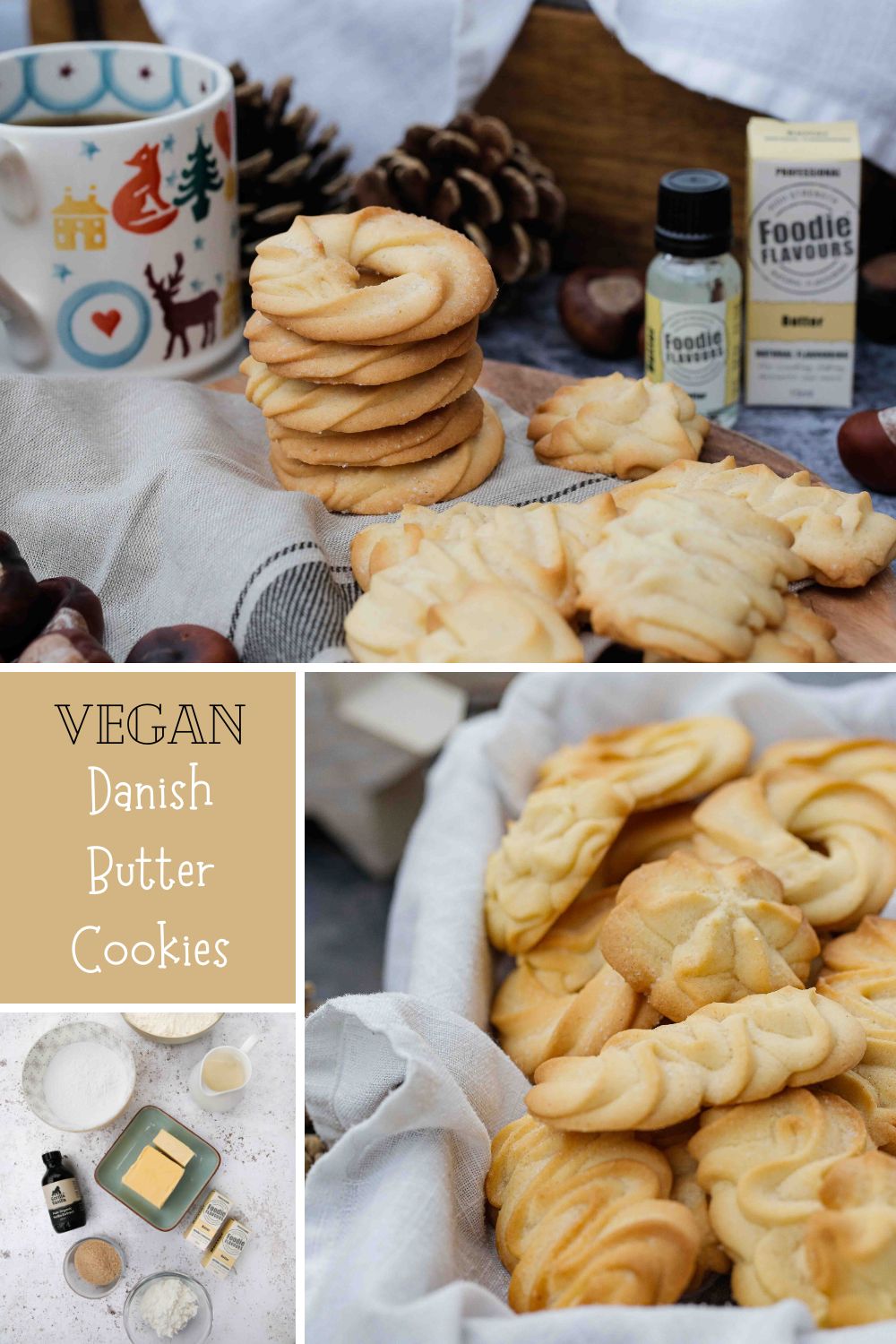 Light, crisp and delicate, my vegan version of the classic Danish Butter Cookie makes absolutely melt in the mouth delicious cookies! Just a few ingredients are needed for this simple vegan recipe that makes quite a few biscuits - perfect if you're looking for a homemade gift idea! | Recipe on thecookandhim.com #vegancookies #veganbaking #buttercookies #veganbuttercookies #danishbuttercookies #easyvegancookies #ediblegiftideas #christmascookies #veganchristmascookies