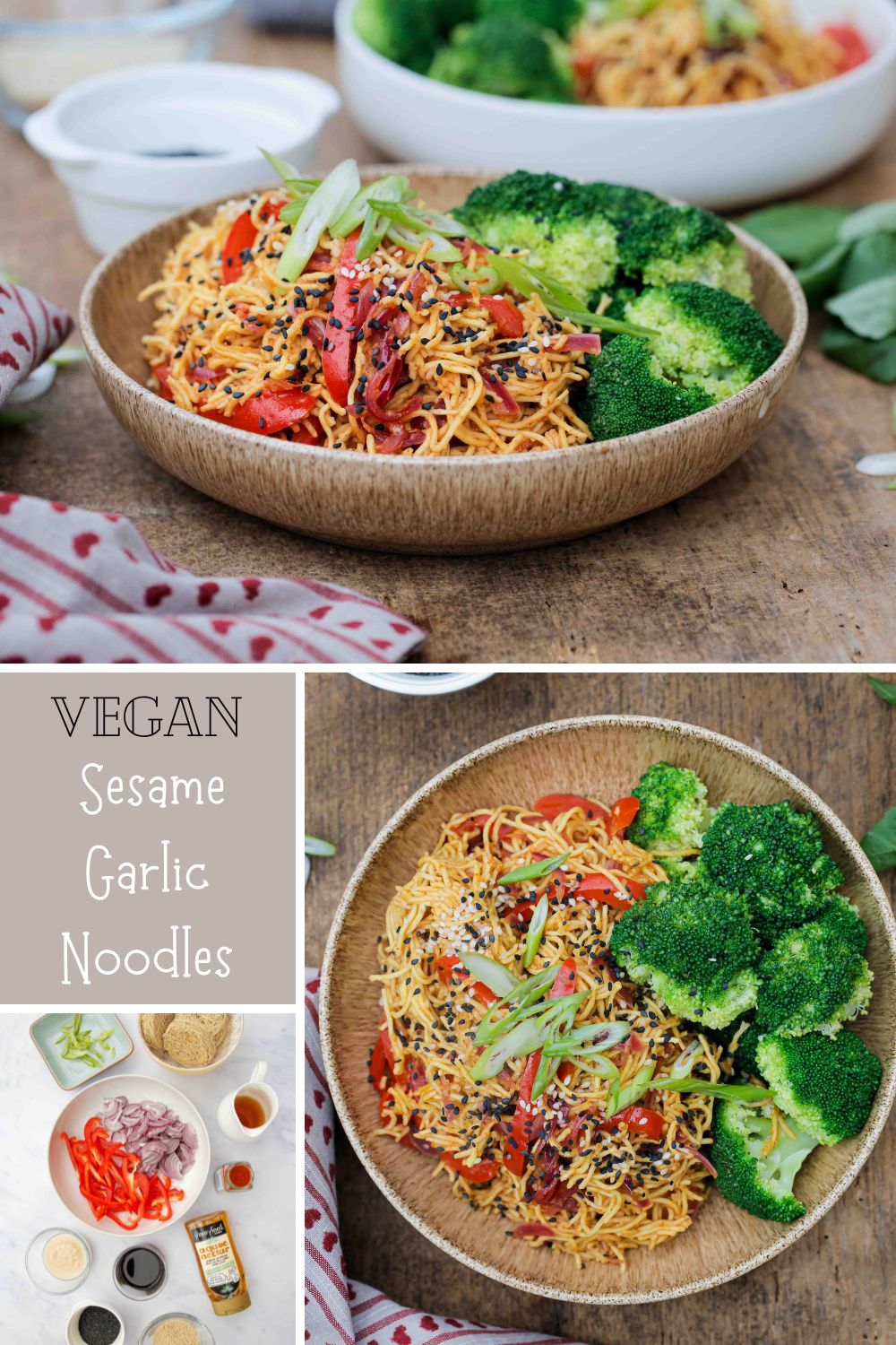 These garlic sesame noodles are healthy, vegan and take just 15 minutes to make! And with just a few store cupboard ingredients they're perfect for busy days | Recipe on thecookandhim.com #noodles #vegan #recipe #sesamegarlicnoodles #sesamenoodles #chowmein #stirfry #easydinner #easymeal #easymealideas
