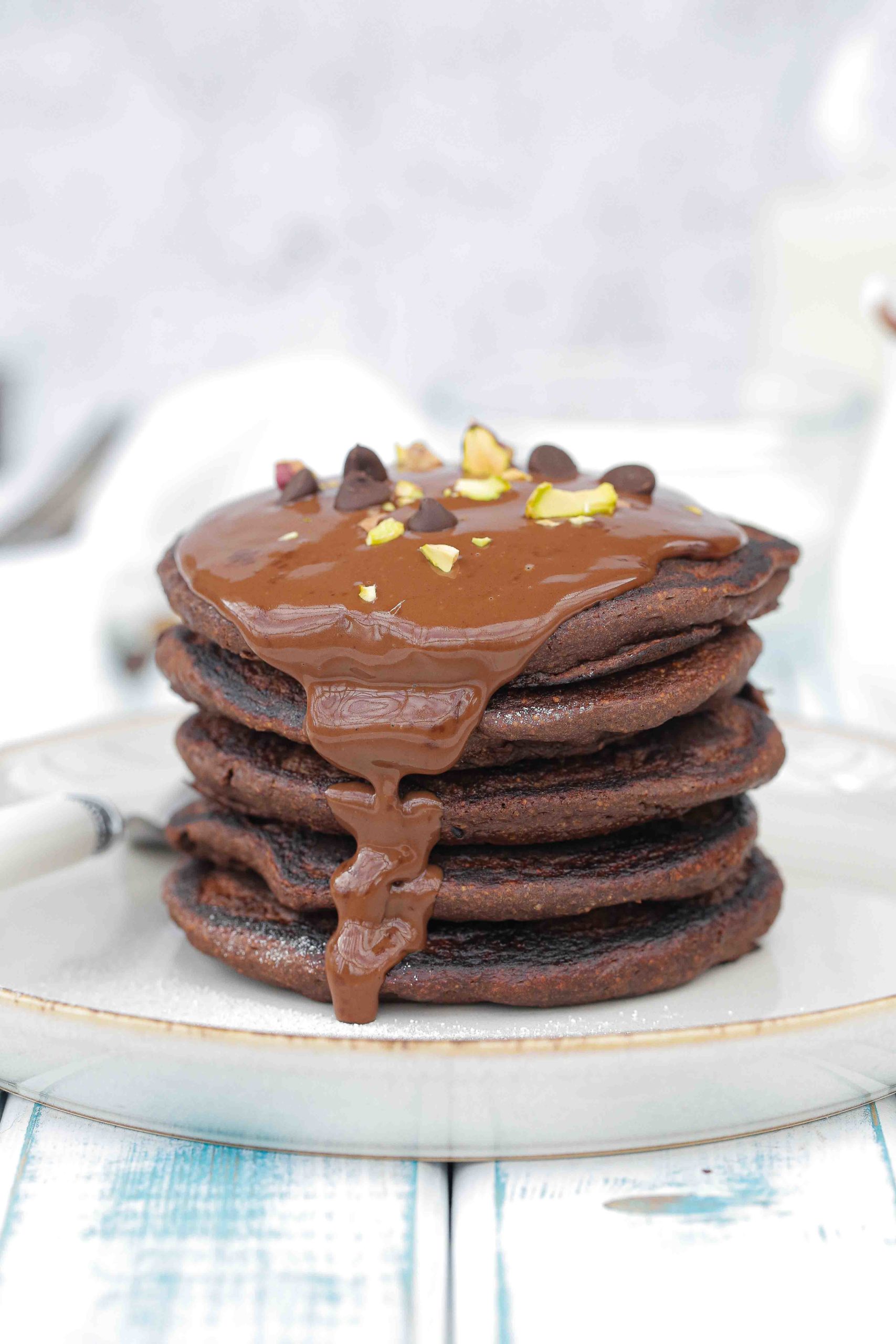 Chocolate Pancakes With Chocolate Sauce