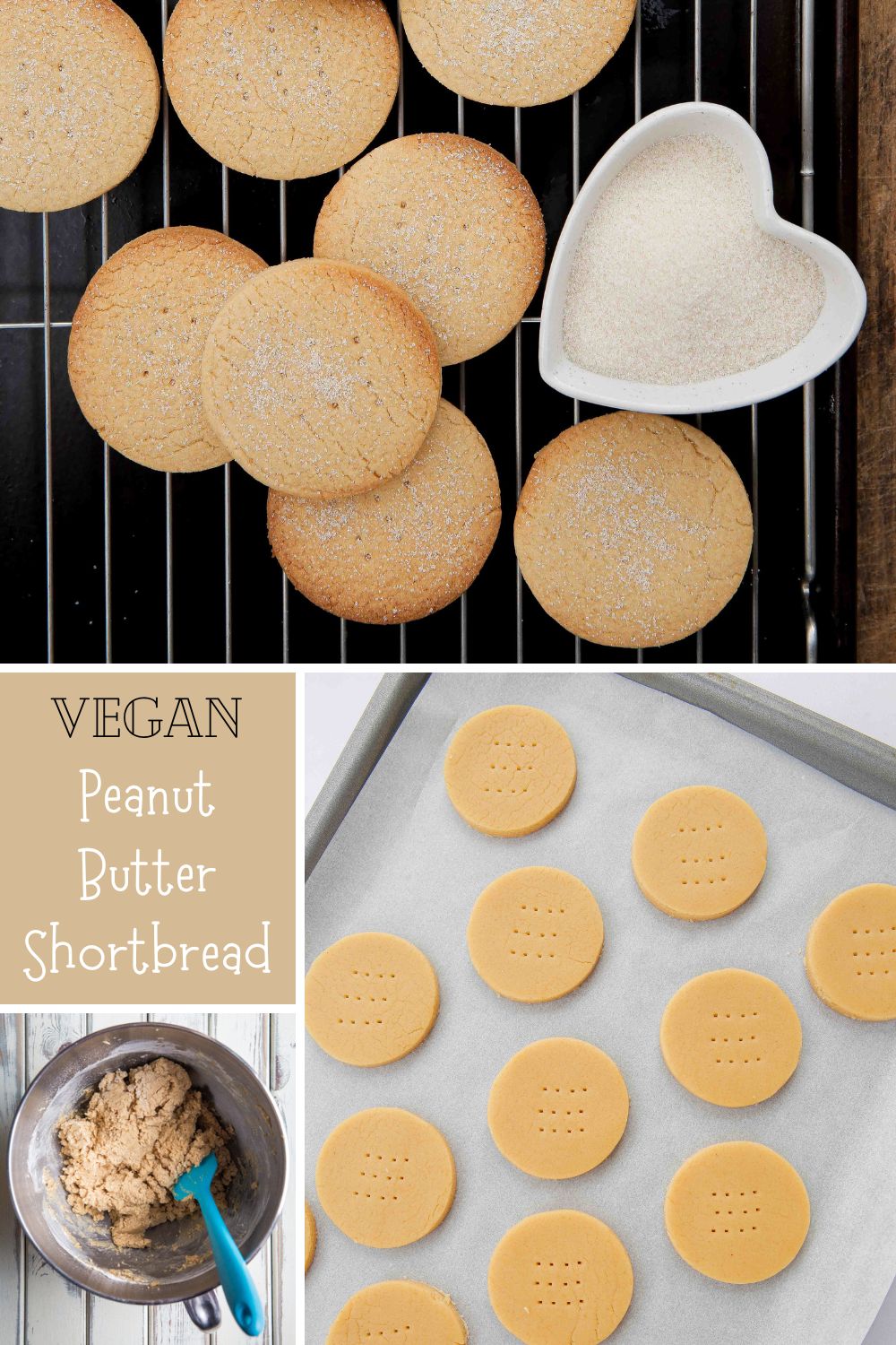 Buttery, melt in the mouth vegan peanut butter shortbread cookies made with just 4 ingredients! Recipe on thecookandhim.com #veganbaking #veganshortbread #peanutbutterrecipes #peanutbutter #shortbreadcookies