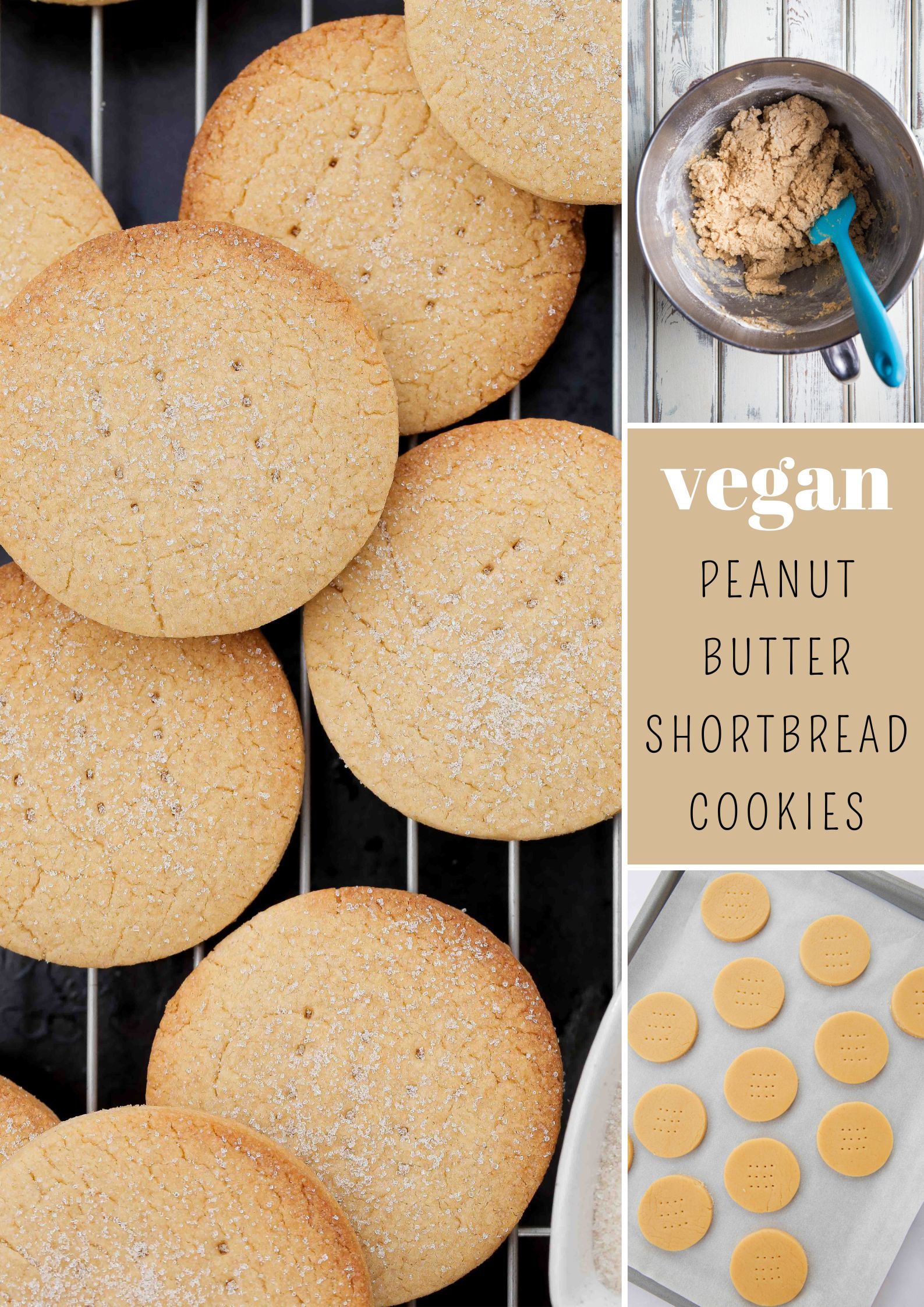 Buttery, melt in the mouth vegan peanut butter shortbread cookies made with just 4 ingredients! Recipe on thecookandhim.com #veganbaking #veganshortbread #peanutbutterrecipes #peanutbutter #shortbreadcookies