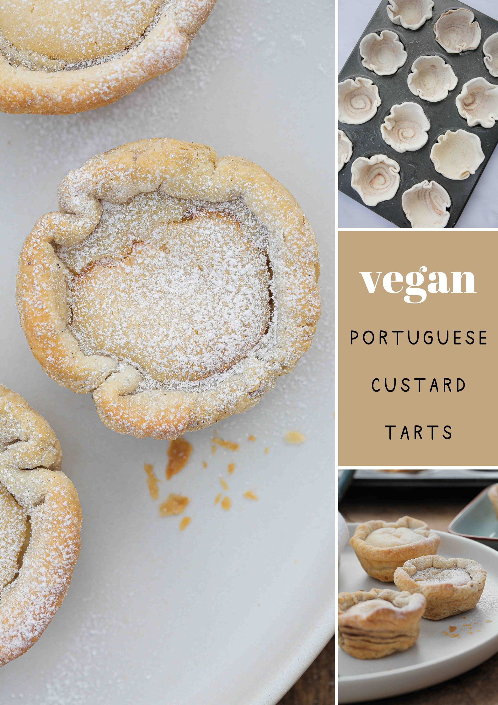 No plane ticket required for these Portuguese custard tarts! Creamy vegan custard is housed in a crisp puff pastry shell before being baked to golden perfection. Recipe in thecookandhim.com | #vegancustard #portuguesecustardtart #eggfreecustard #pasteldenata #tofurecipes