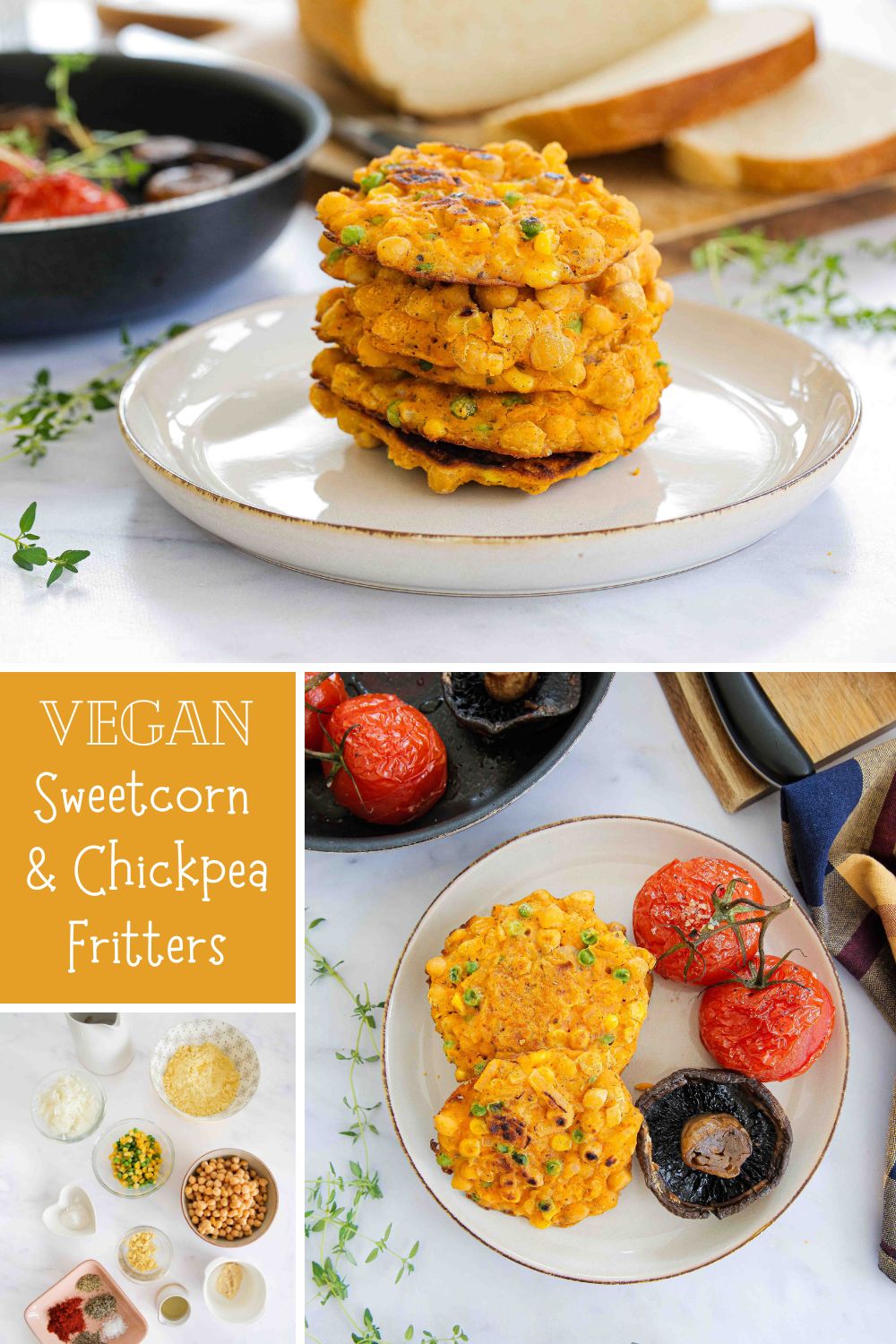 Super simple and healthy sweetcorn fritters, packed with flavour and vegan protein! Just one bowl and one frying pan needed for a delicious lunch, brunch or side dish. Gluten free too! Recipe on thecookandhim.com #vegan #summerrecipes #healthydinner #summermeals #glutenfreerecipes #sweetcornfritters