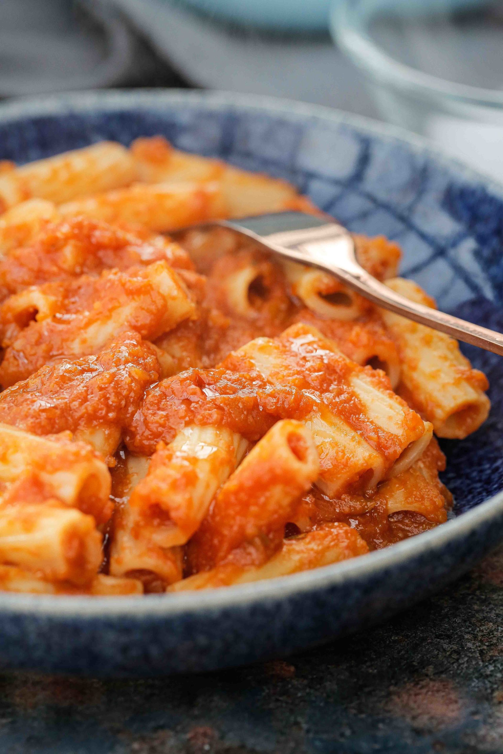 Garlicky, herby butternut squash pasta sauce, with tomato and leek, perfect weeknight comfort food when you're craving something cosy, autumnal and filling! Recipe on thecookandhim.com | #pastarecipes #easydinnerrecipes #budgetmeals #autumnrecipes #butternutsquashrecipes #comfortfood #easyveganmeal #healthytomatosauce