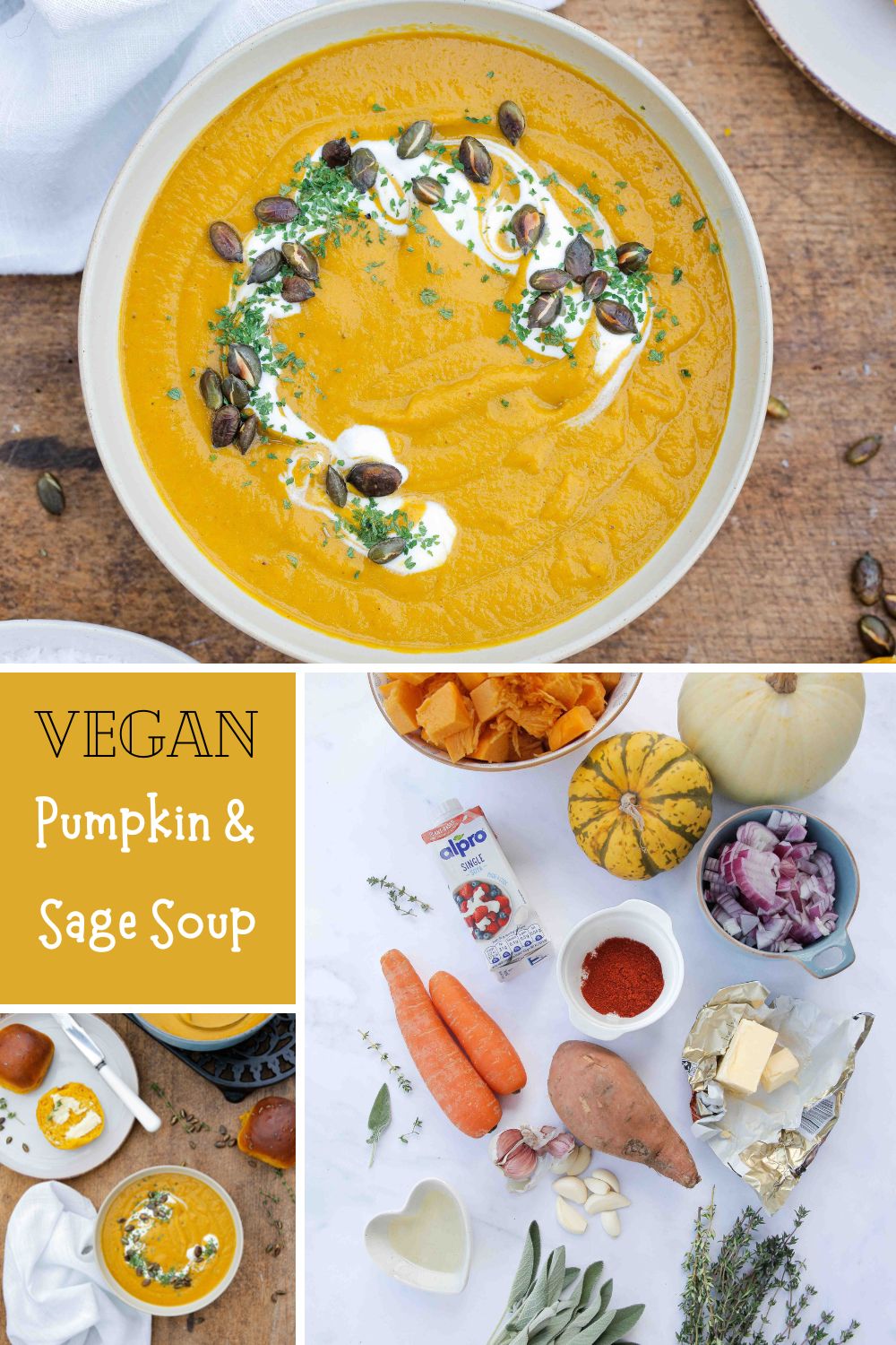 Easy to make but tastes amazing, this pumpkin soup with herbs, garlic and extra veggies is the perfect healthy bowl to warm you up during the chilly months! Recipe on thecookandhim.com #pumpkinsoup #pumpkinrecipes #autumnrecipes #winterwarmerrecipes #prepaheadmeals #fallrecipes
