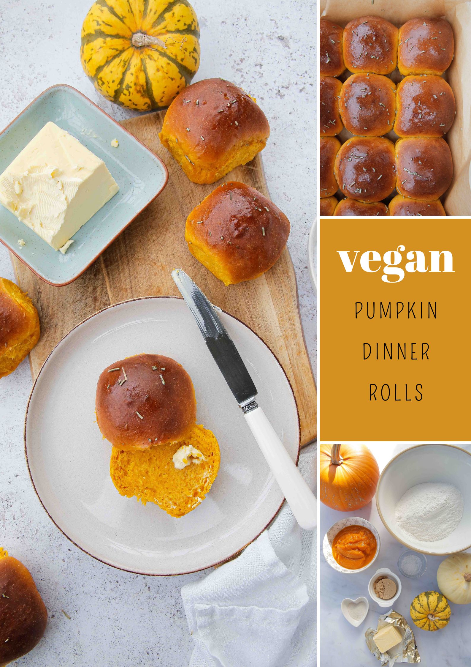 Light, fluffy, buttery homemade pumpkin dinner rolls with a sea salt and rosemary butter glaze. Perfect for pairing with autumn soups or a Thanksgiving feast! Recipe on thecookandhim.com | #thanksgiving #thanksgivingrecipes #pumpkin #pumpkinbread #pumpkindinnerrolls #autumnrecipes #fallrecipes #yeastrollsrecipe #pumpkinpuree