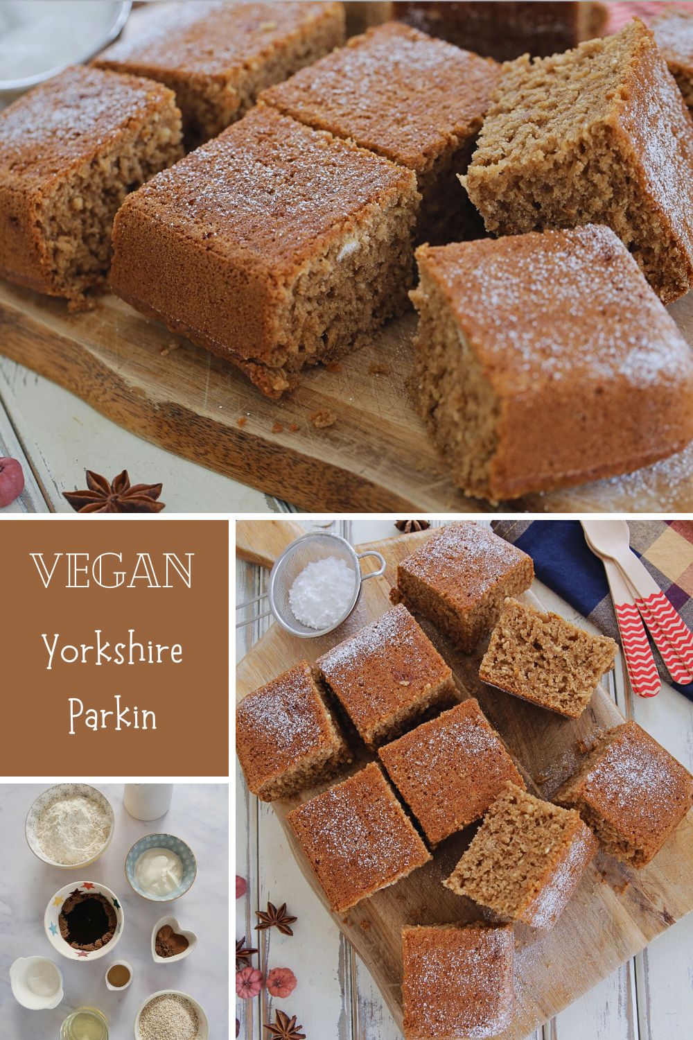 A traditional cake often made for Bonfire Night celebrations in the UK, Parkin is a deliciously moist spiced ginger cake made with oats and dark browns sugar | Recipe on the cookandhim.com #vegancake #bonfirenightfood #parkin #gingercake #spicecake
