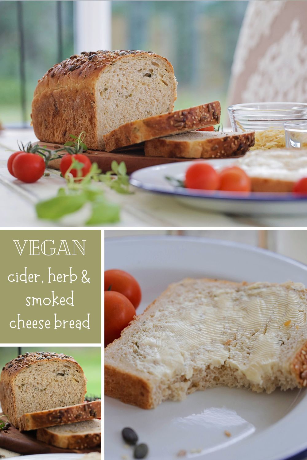 This cheese and herb bread with oats and cider is easy to make but so delicious to eat! Enjoy it warm and fresh out of the oven simply with (vegan) butter, make into tasty sandwiches or enjoy it toasted after a couple of days! Recipe on thecookandhim.com #cheesebread #herbbread #veganbread #breadrecipe
