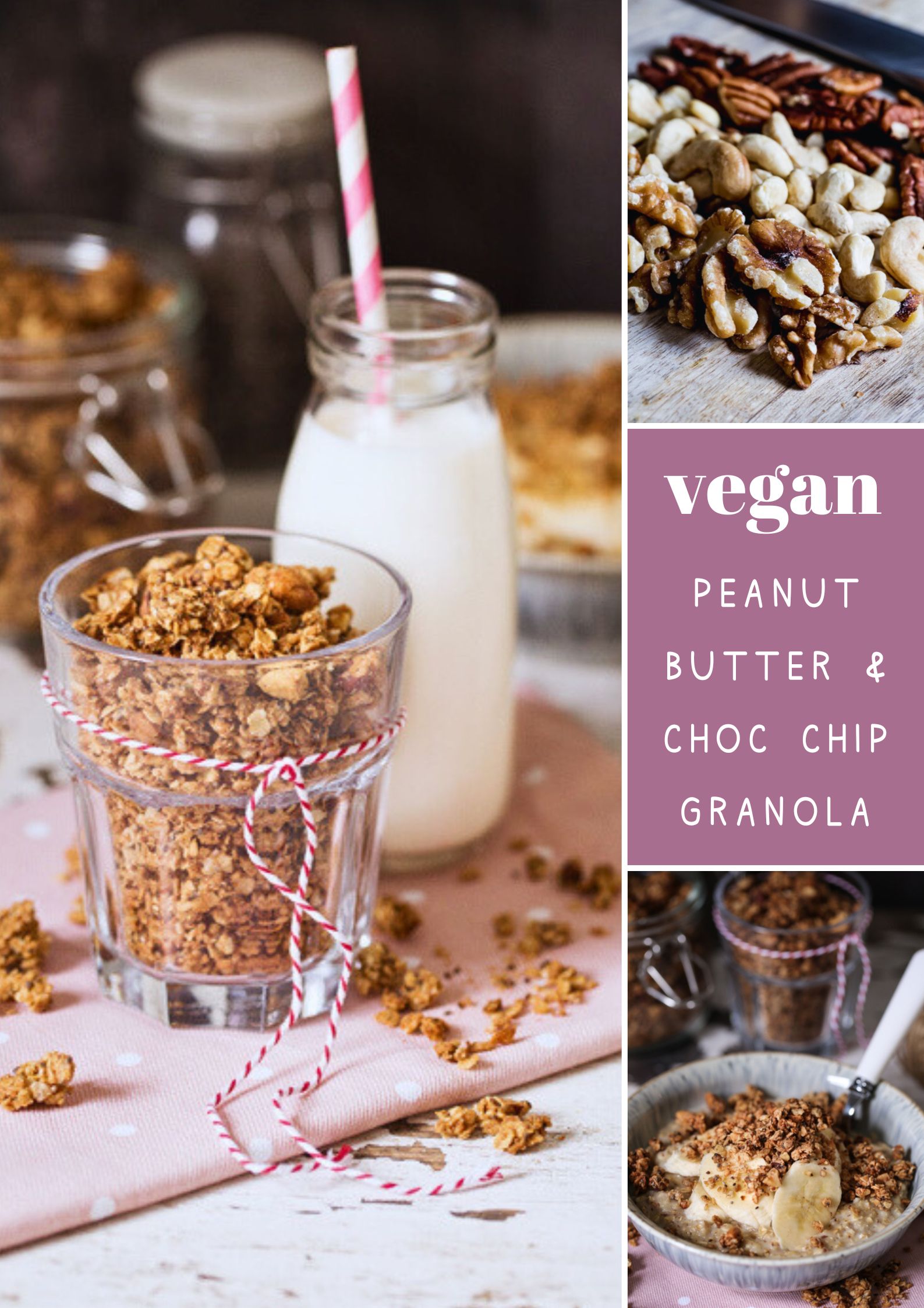 This healthy homemade peanut butter granola loaded with chopped nuts and dark chocolate chips is the perfect make ahead breakfast or quick snack! Sugar free and gluten free too! Recipe on thecookandhim.com | #granola #homemadegranola #healthygranola #sugarfreebreakfast