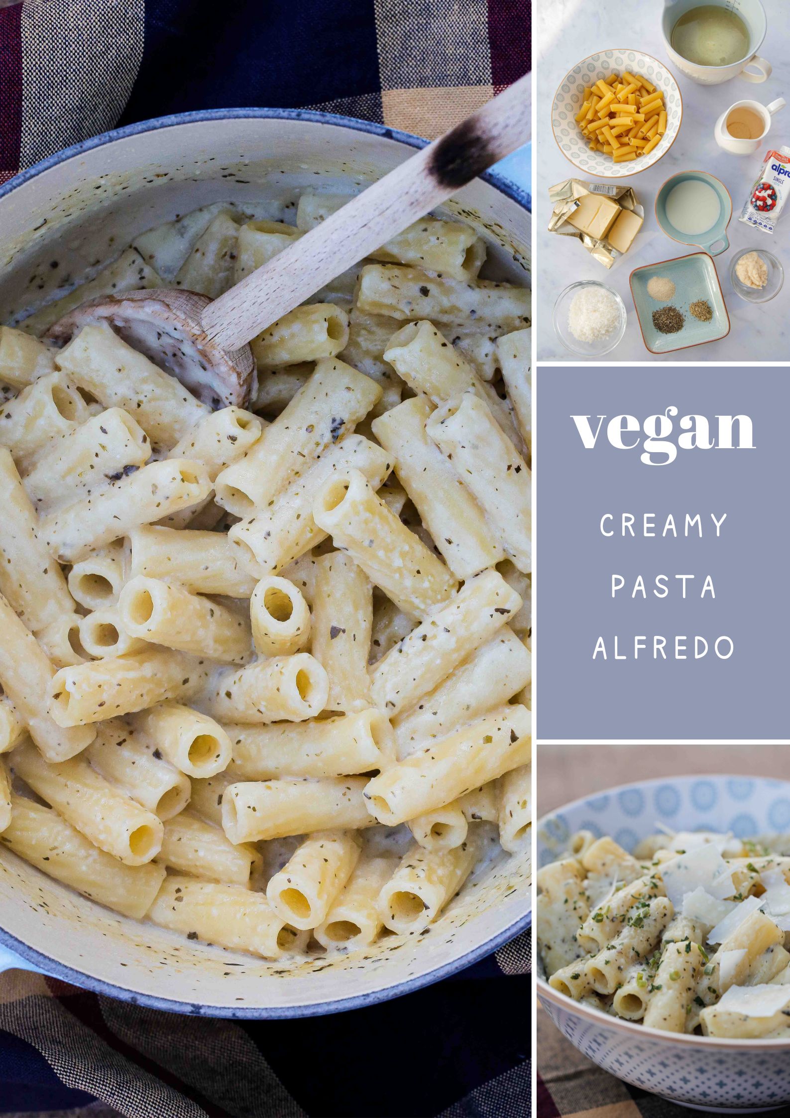 Beautifully creamy vegan pasta Alfredo - no nuts, no cauliflower, just simple pantry ingredients all cooked in one pan for a deliciously easy meal! Recipe on thecookandhim.com | #pastaalfredo #veganpastasauce #veganpastaalfredo #easy #dinnerrecipes