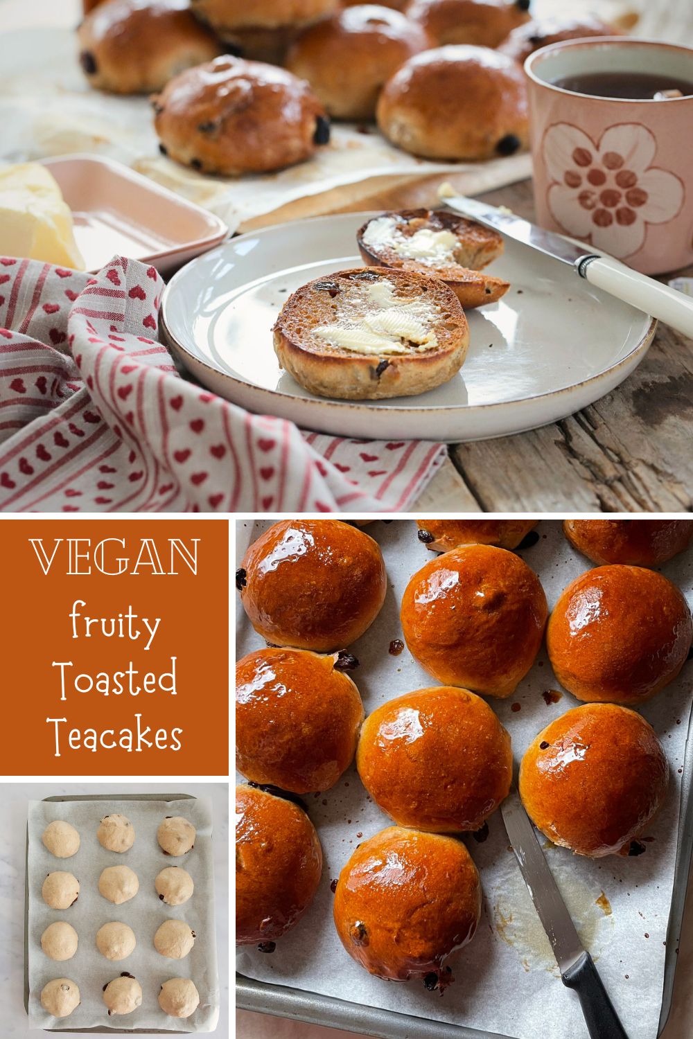 An old fashioned English teacake recipe that is so easy to recreate at home. These delicious vegan fruit teacakes are lightly spiced sweet buns, best enjoyed toasted with lashings of butter #Teacakes #AfternoonTea #Baking #Vegan