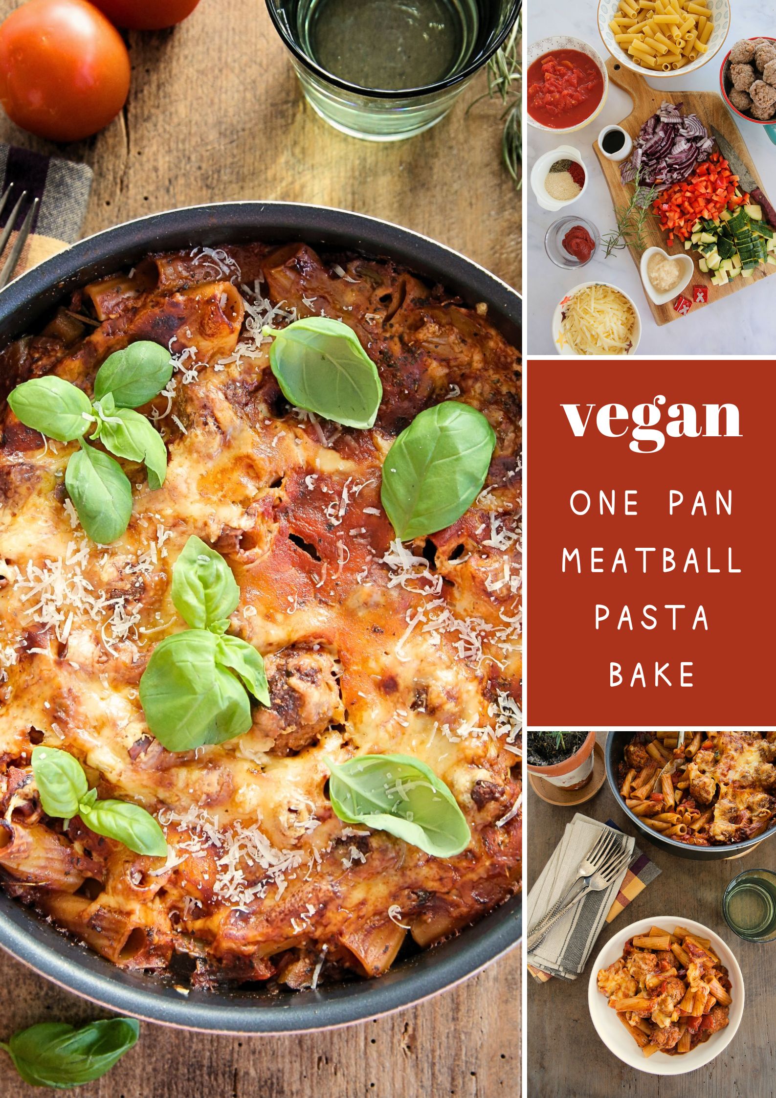 Easy one pot vegan meatball pasta bake ready in 40 minutes. Perfect for weeknight plant based meals and leftovers for lunch the next day! #veganpasta #onepotmeal #easydinnerideas