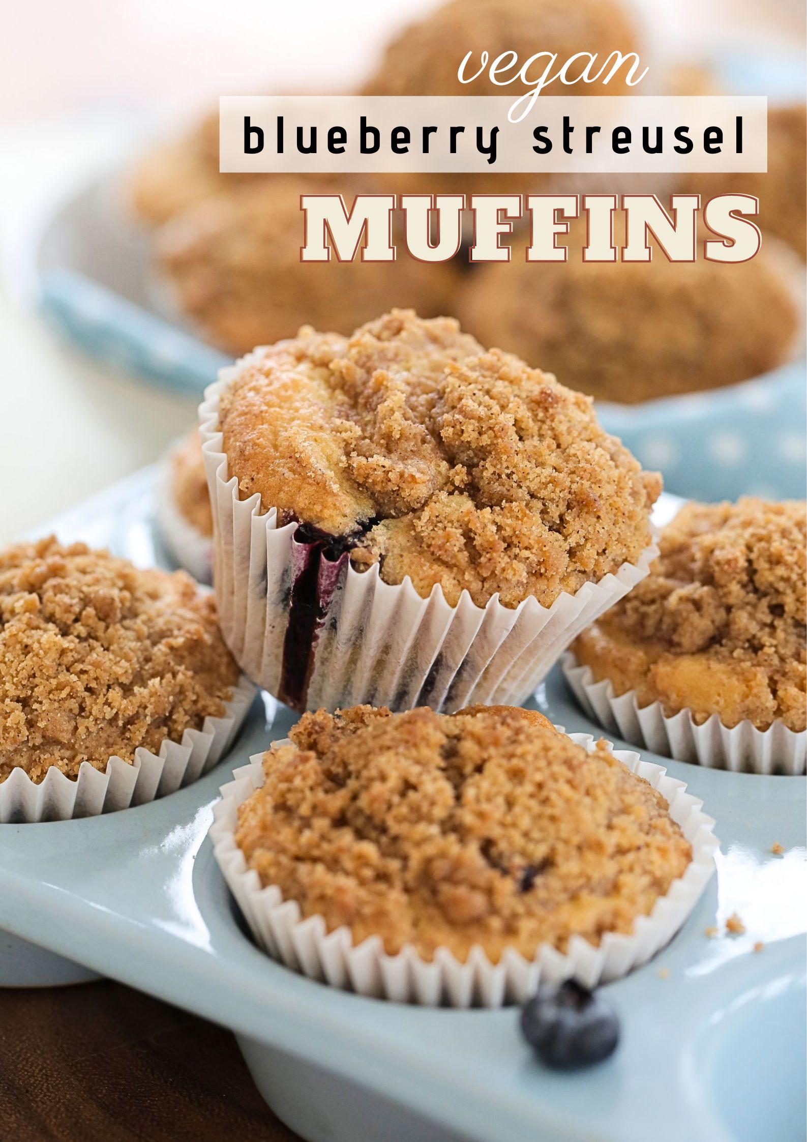 Bursting with juicy blueberries and a topped with a sweet, crisp crumble, these vegan blueberry streusel muffins are a delightful way to start your day | #VeganBlueberryMuffins #StreuselMuffins #PlantBasedBaking #VeganRecipes #DairyFree #EggFree