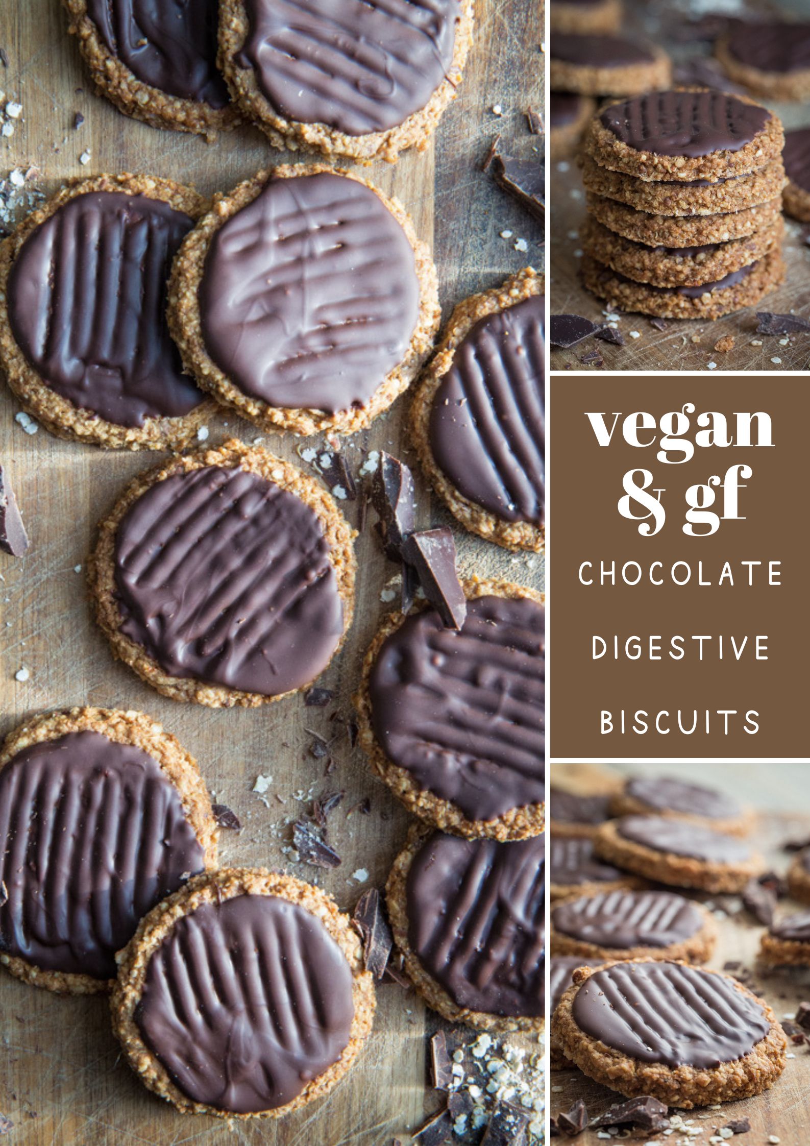 Thick, chewy, oaty biscuits slathered in dark chocolate, these digestive biscuits are for people who take their biscuits seriously! They're also vegan, gluten free, really easy to make and perfect with a cuppa #glutenfree #digestivebiscuits #homemadebiscuits #veganbiscuits