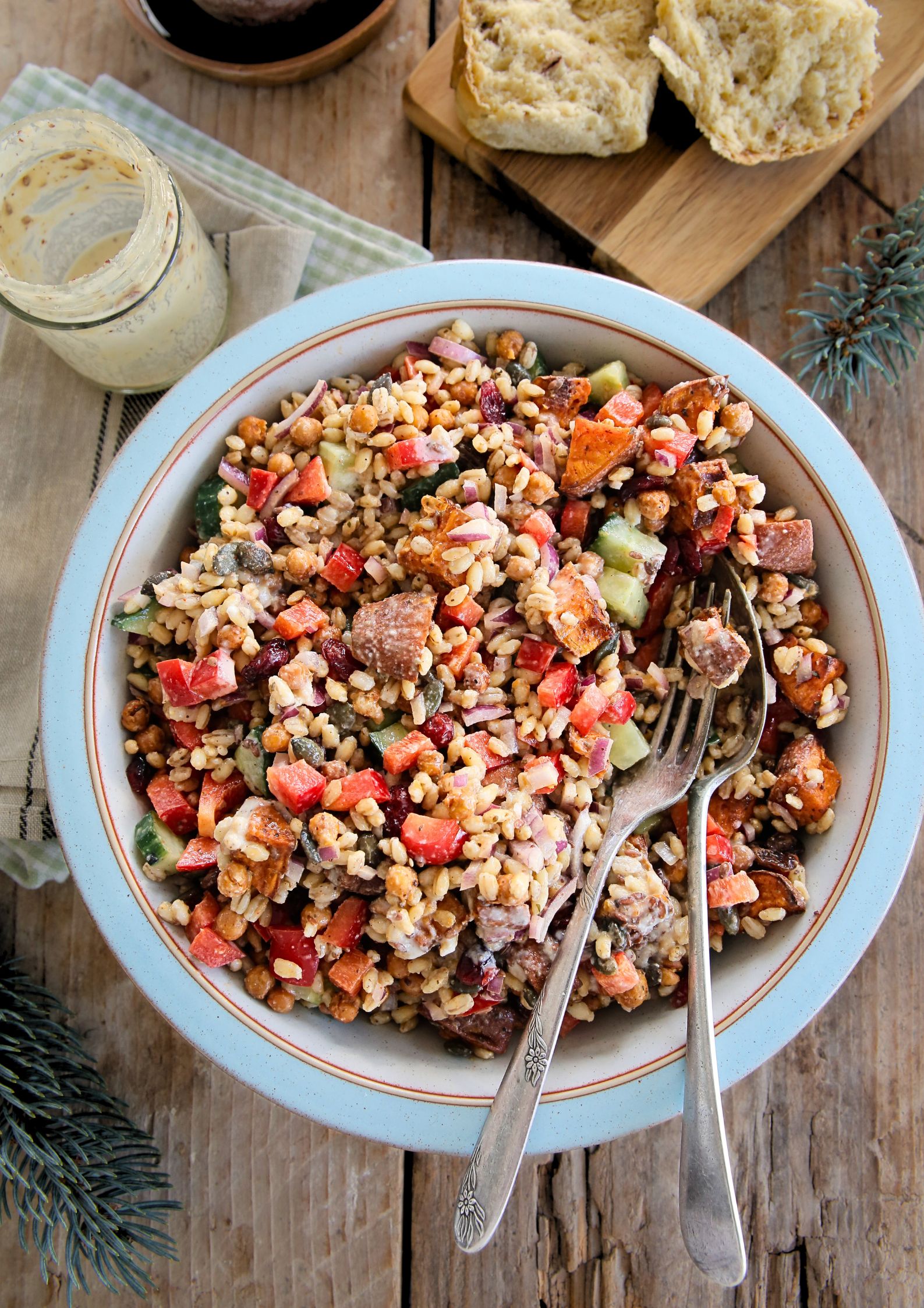 This vegan pearl barley winter salad is loaded with iron-rich ingredients all smothered in a lemony, sumac tahini dressing. It's perfect for meal prep lunches and is full of healthy flavour