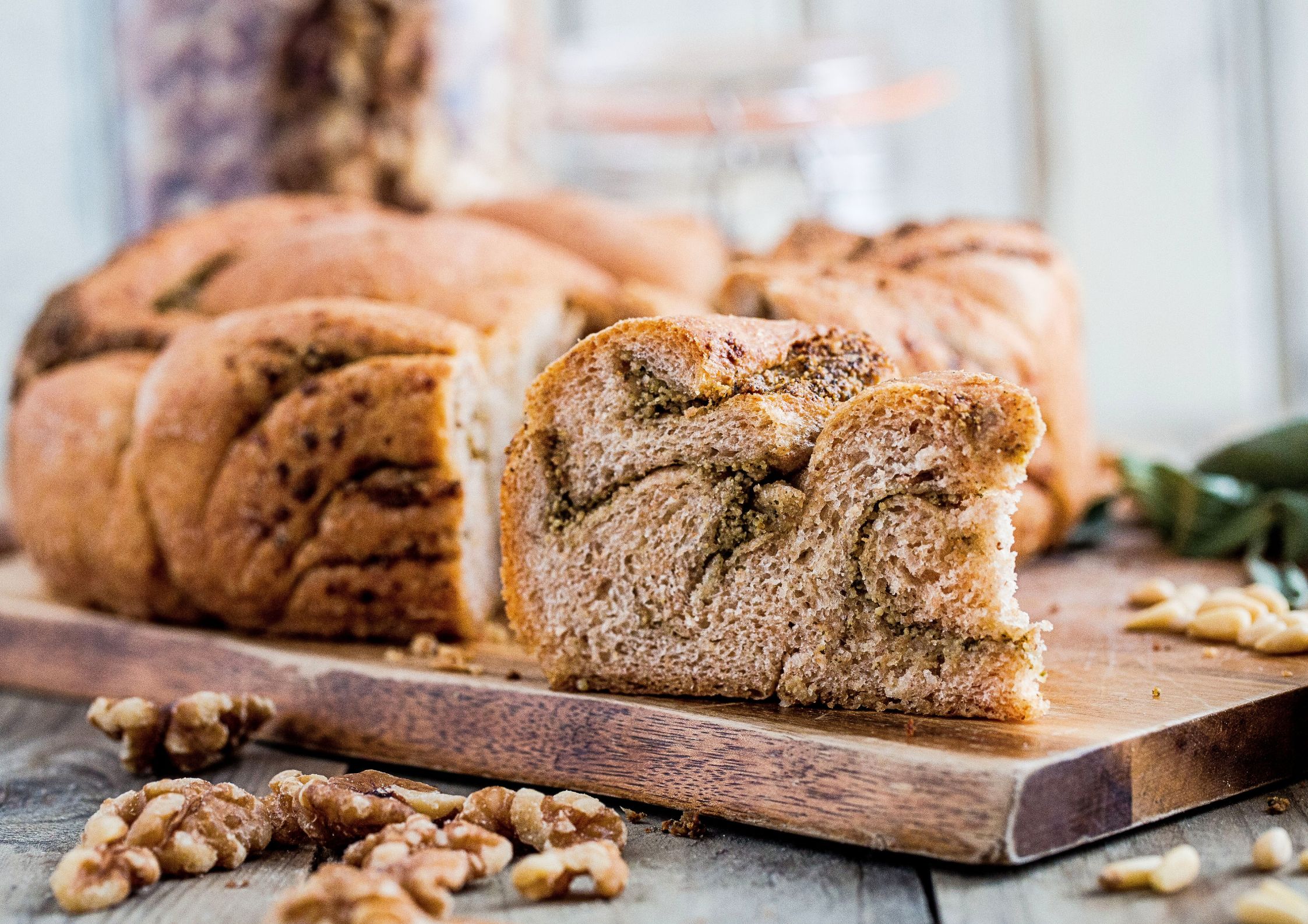 Homemade Bread with Sage and Walnut Pesto