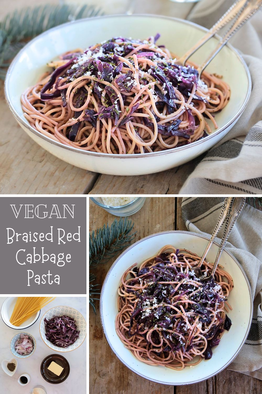 With a delicate sweetness and rich, bold flavour, braised red cabbage makes a wonderful vegan pasta sauce. Cooked with red onions and spices until just tender this is a really simple and easy weeknight dinner for pasta lovers.